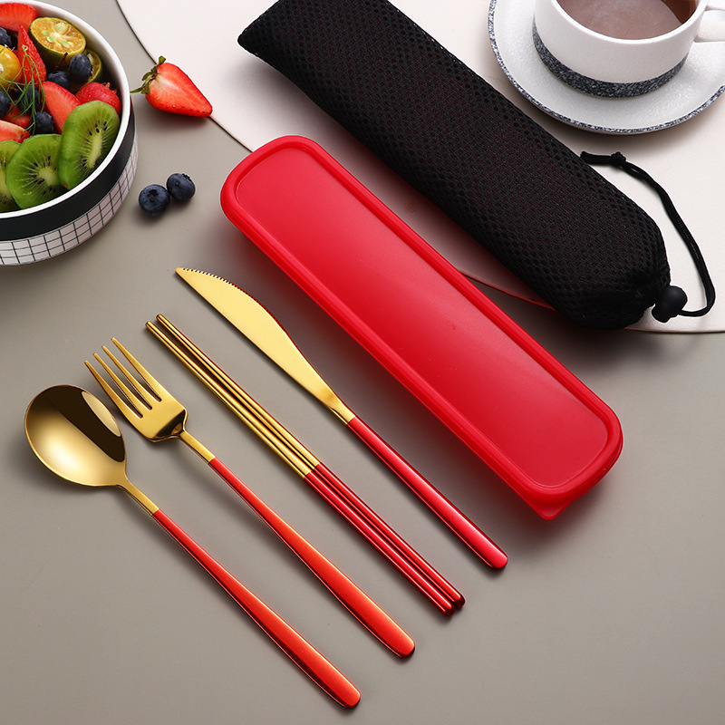 Portable 304 Gold Cutlery Sets with Case - Image 9