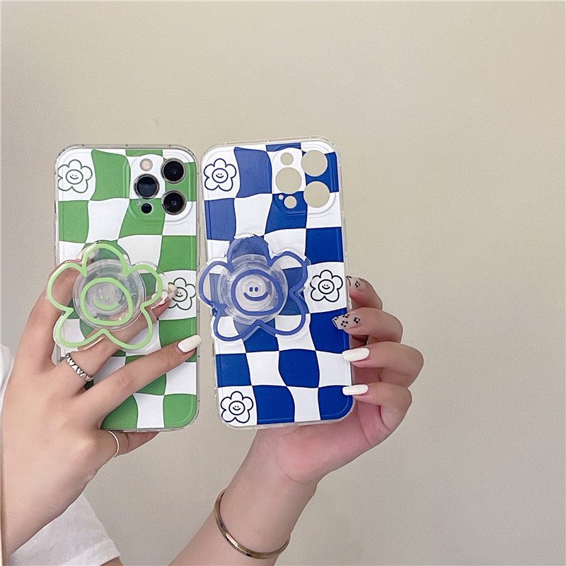 Plaid Smiley Flower Stand Phone Case