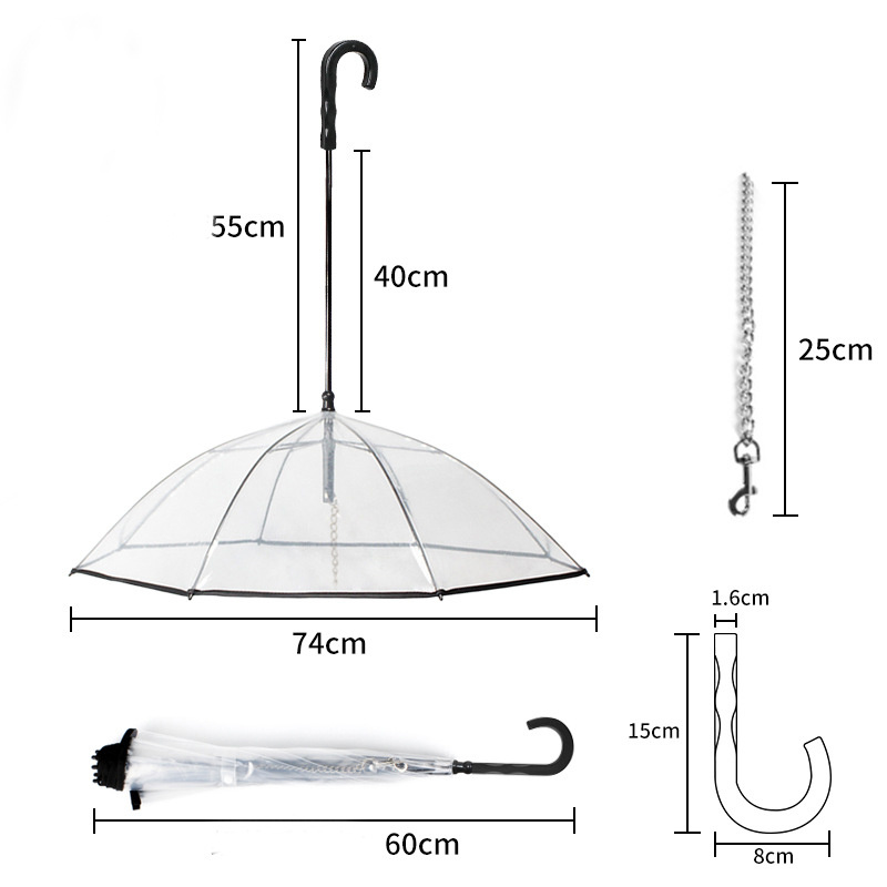 Dog's Transparent Umbrella with Traction Chain - Image 6