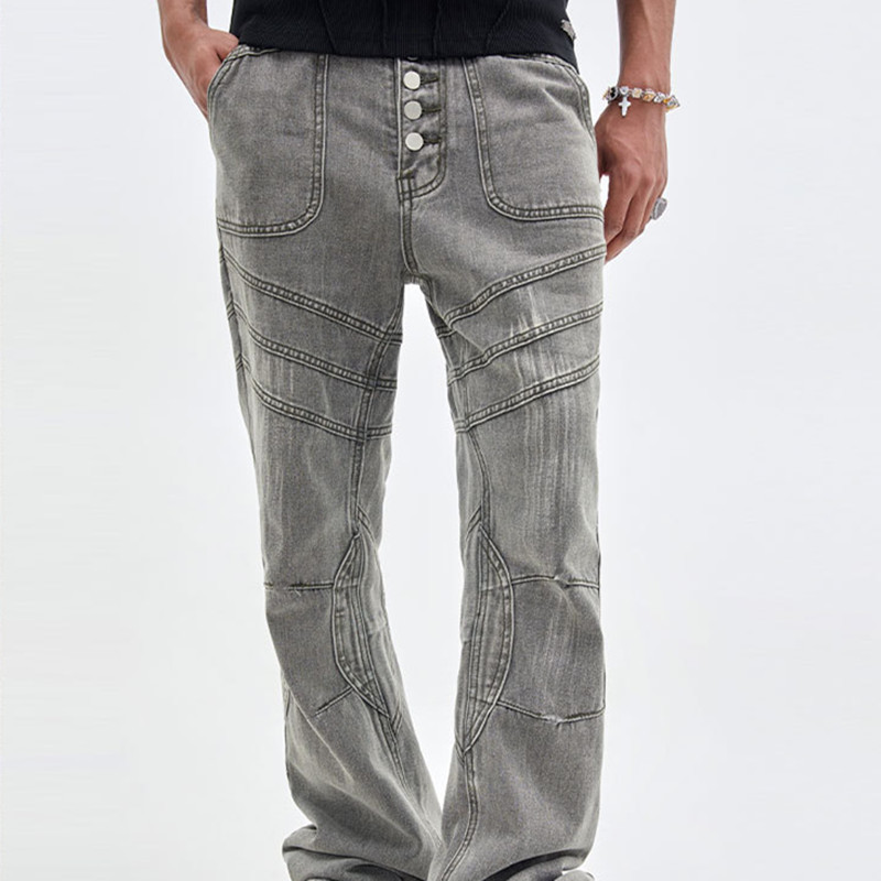 Distressed Street Washed Denim Trousers For Men