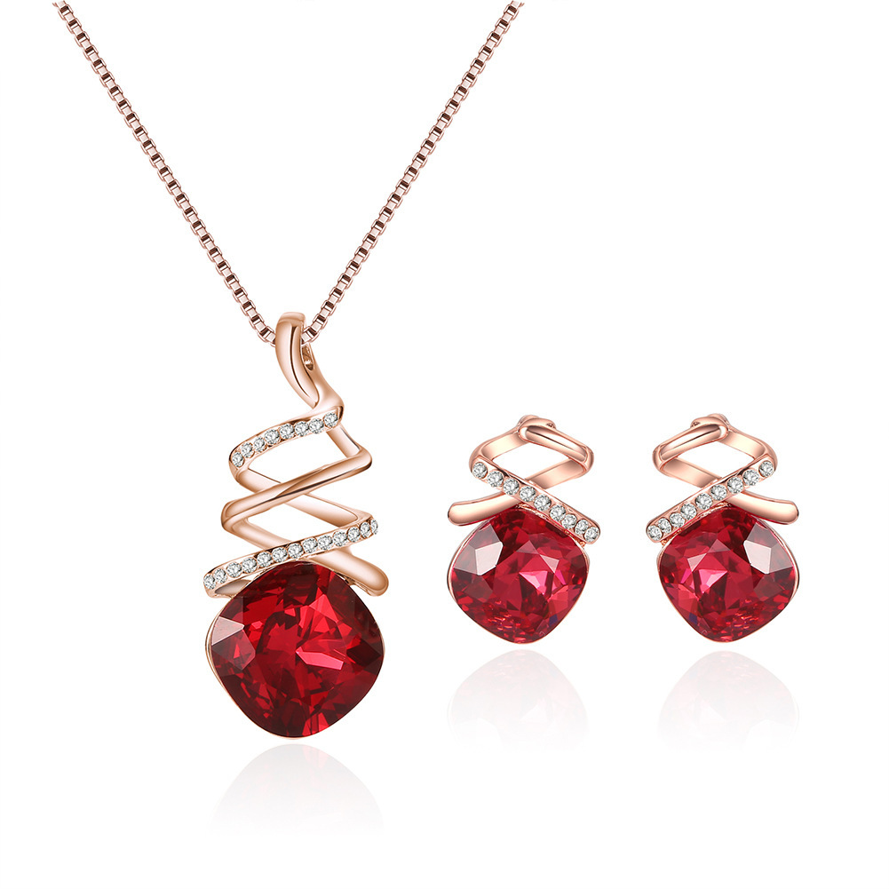 Fashion Red Stone Necklace Earrings Set - Image 4