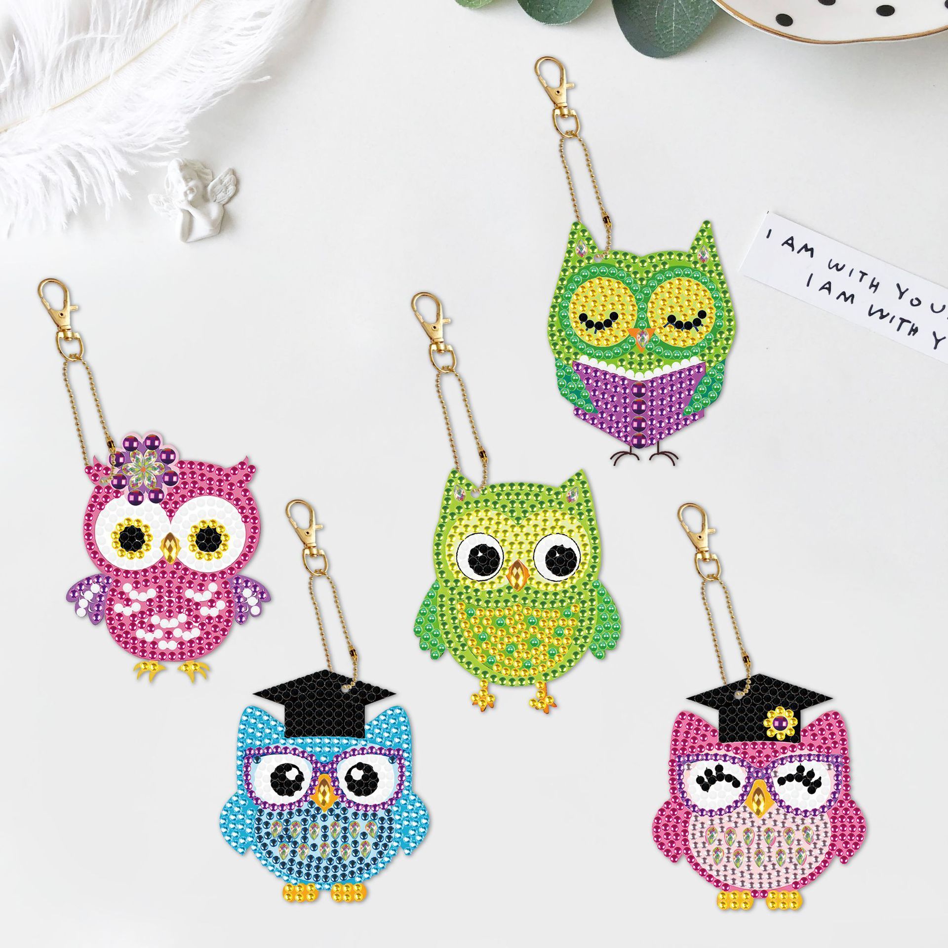 5D Diamond Owl Double Sided Irregular Keychain