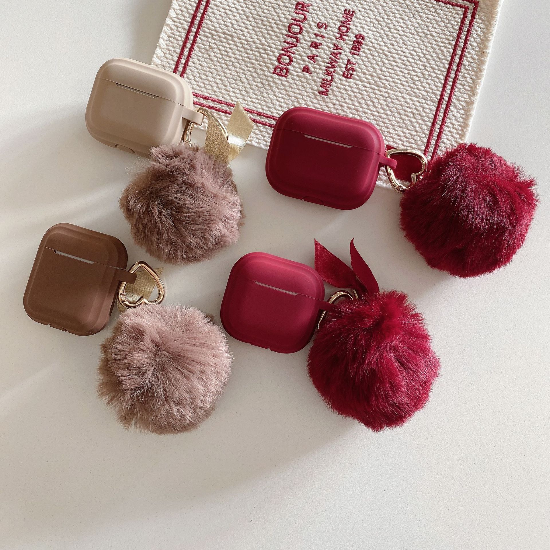 Solid Silicone Fuzzy Ball Pendant Earphone Case