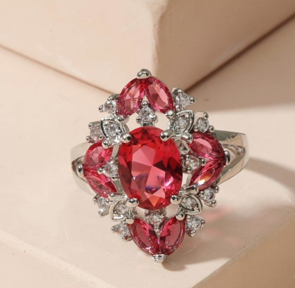 Shiny Red Gemstone Silver Plated Ring