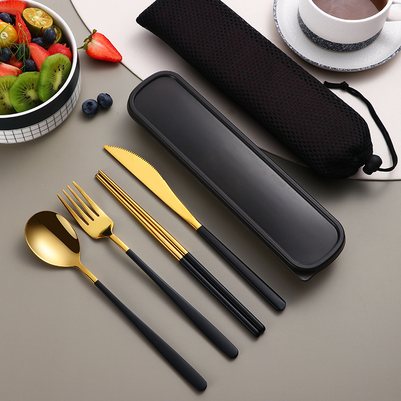 Portable 304 Gold Cutlery Sets with Case - Image 5