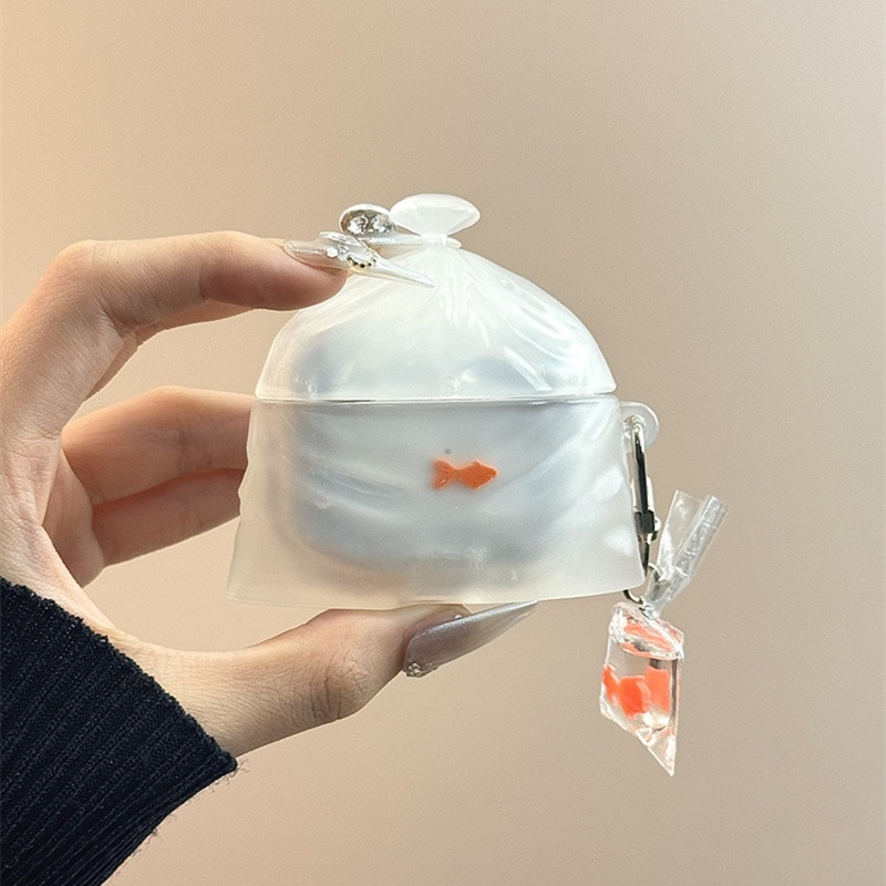 White Transparent Goldfish Pendant Earbuds Case