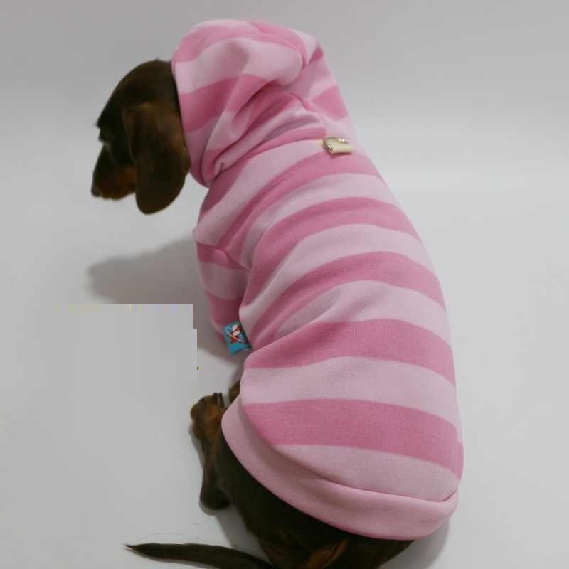 Pet Thin Velvet Pink Striped Hooded Sweater - Image 3