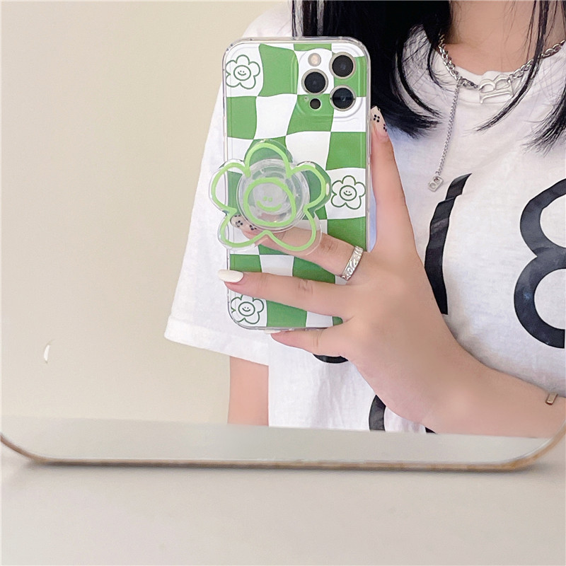 Plaid Smiley Flower Stand Phone Case - Image 3