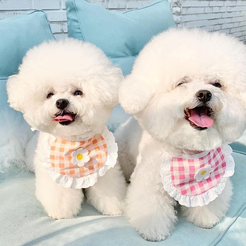 Cute Puppy Dog Plaid Flower Bib - Image 5