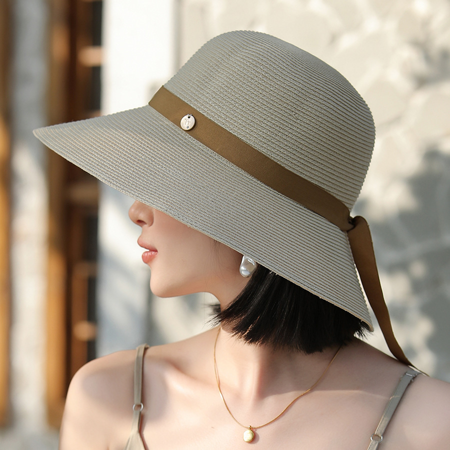 Elegant Wide Brim Lace-up Straw Hat