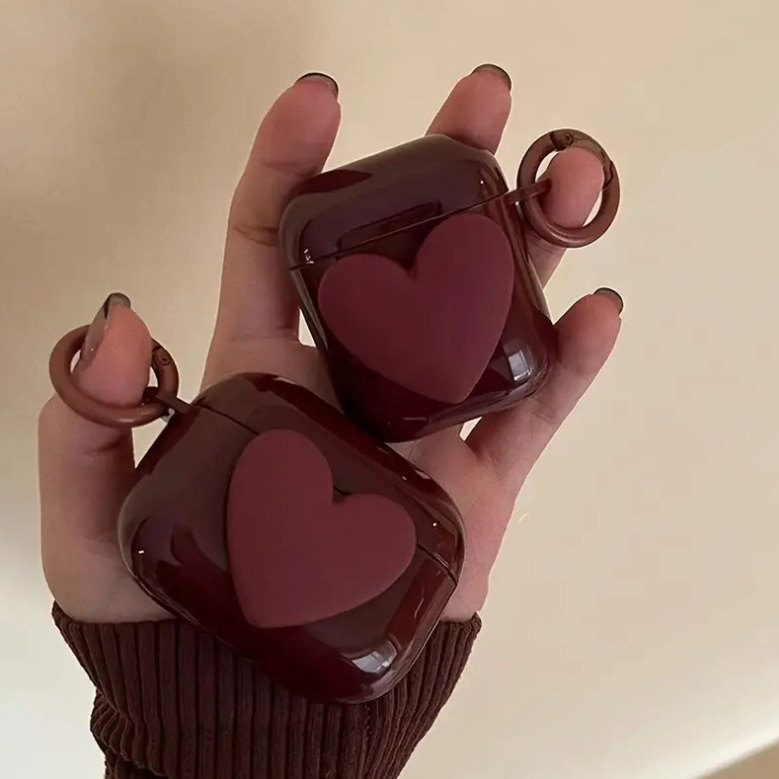 Wine Red Heart Bluetooth Earbuds Case