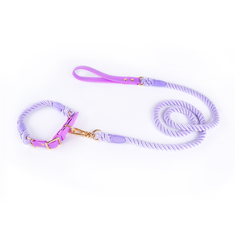 Woven Cotton Rope Leather Dog Collar Suit - Image 9