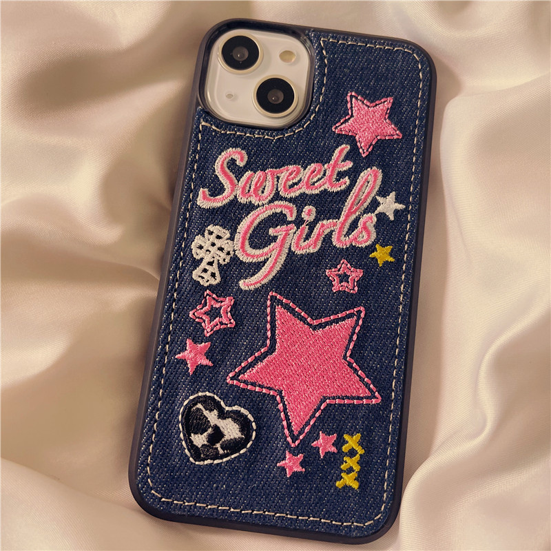 Denim Embroidered Star Phone Case - Image 3