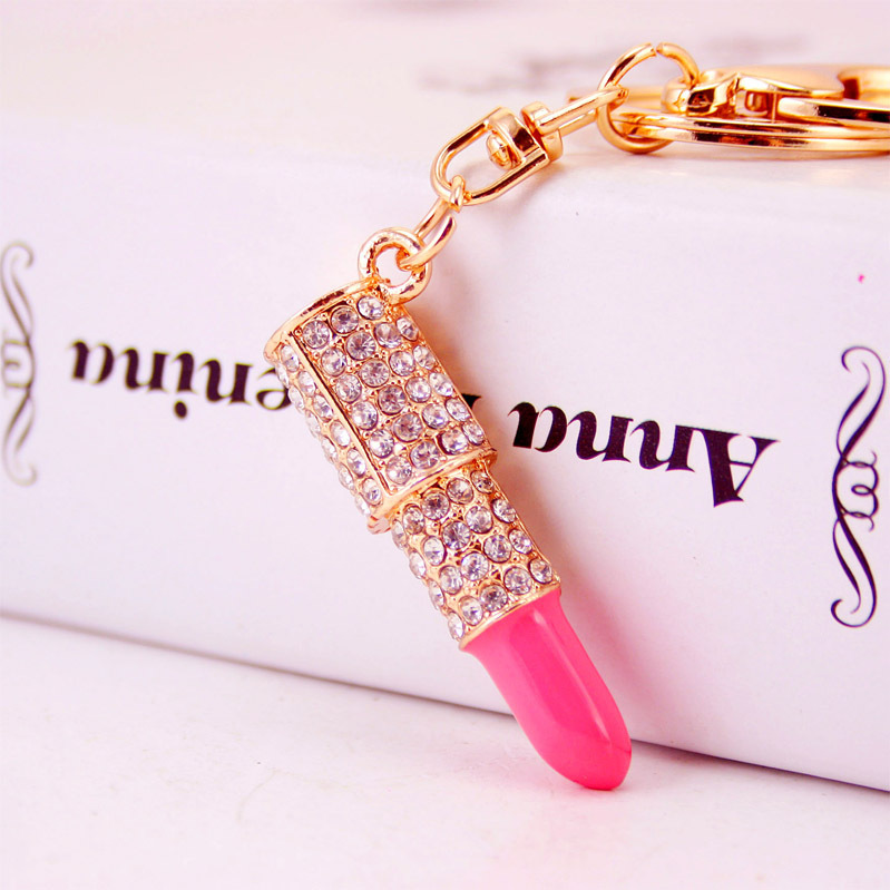 Women's Small Rhinestone Lipstick Keychain - Image 2