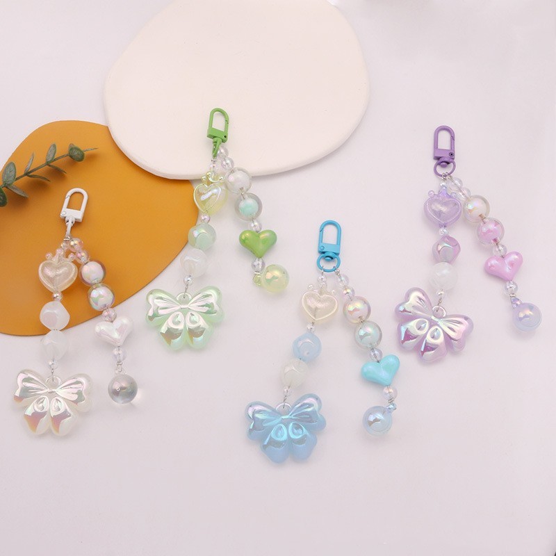 Electroplated Acrylic Colorful Bow Car Keychain