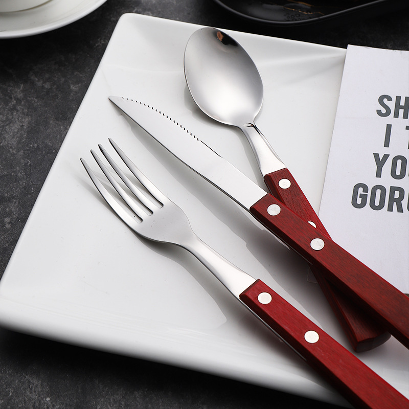 304 Stainless Steel Natural Wood Cutlery Set