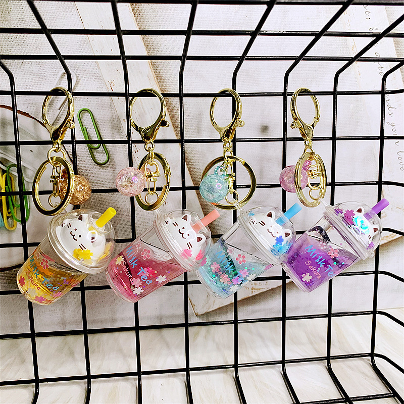 Cute Cat Milk Tea Keychain