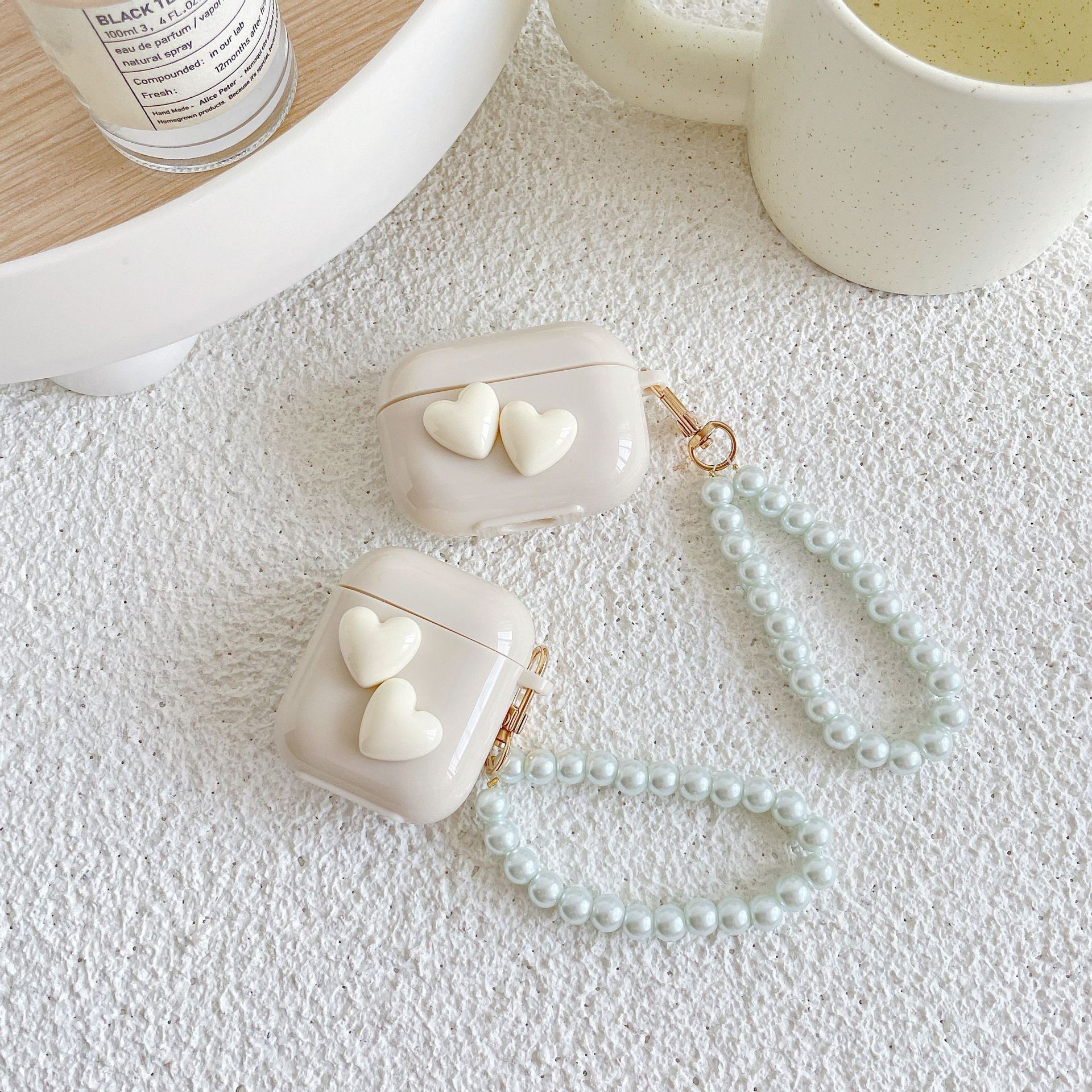 Ins Love Pearl Milky White Earbuds Case