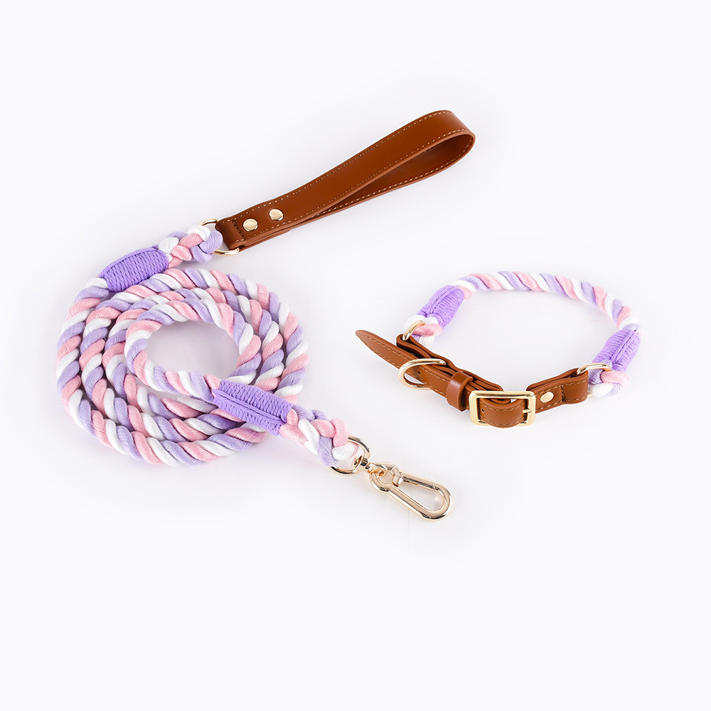Woven Cotton Rope Leather Dog Collar Suit - Image 5