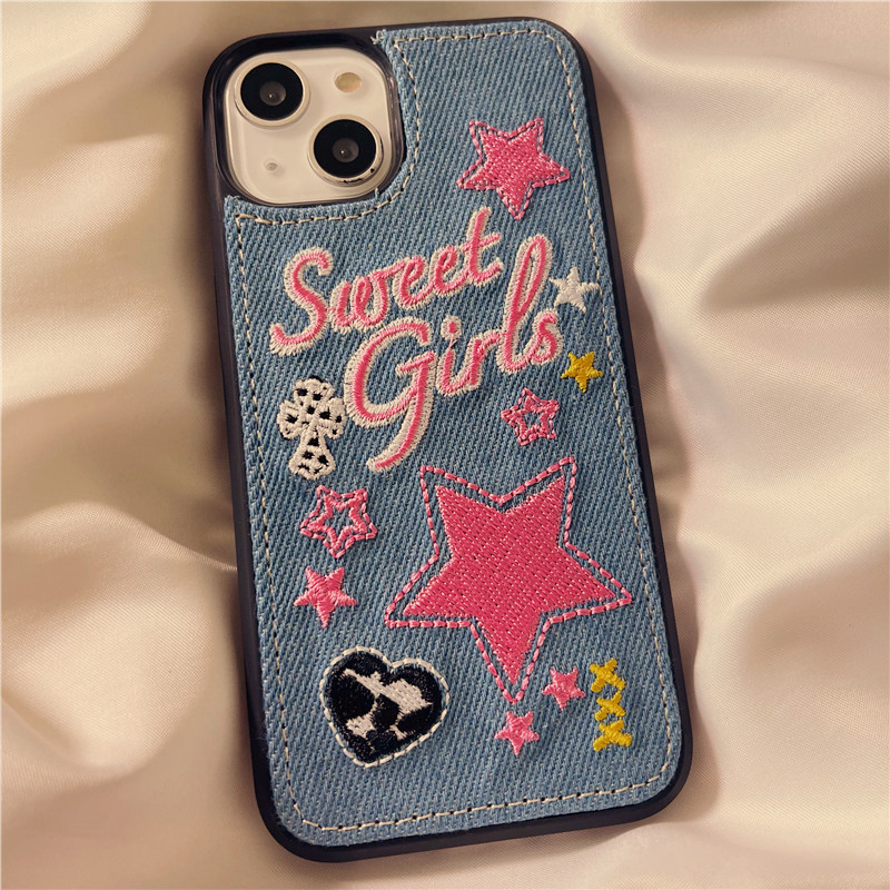 Denim Embroidered Star Phone Case - Image 5