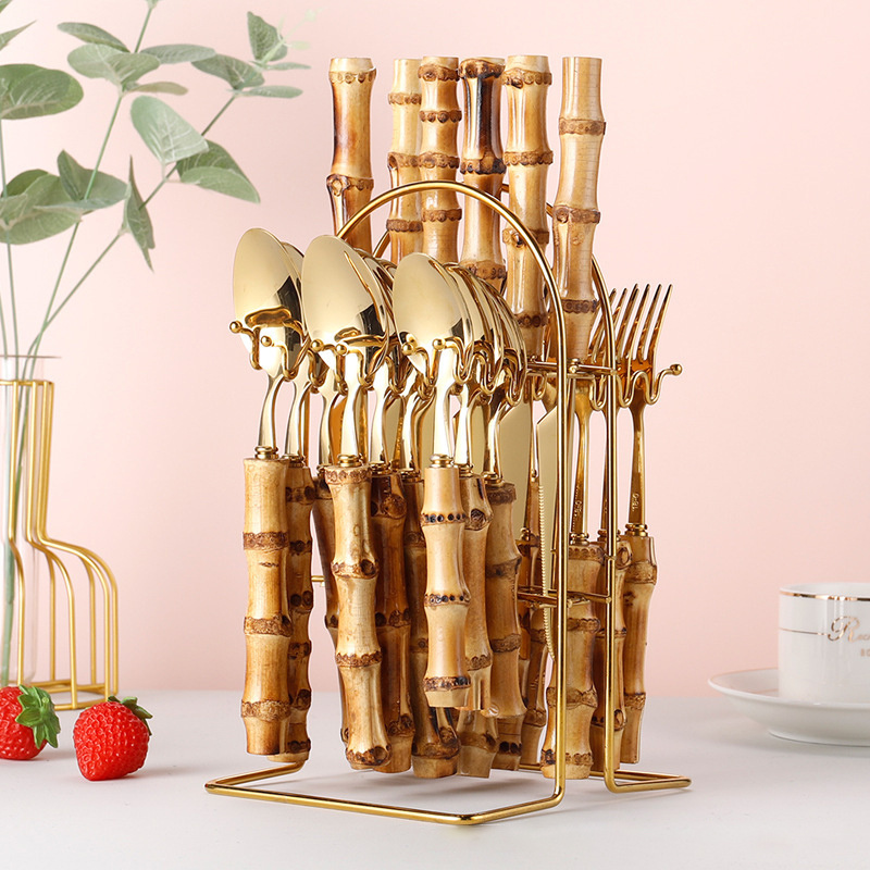 Stainless Steel Bamboo Wood Cutlery Gift Set
