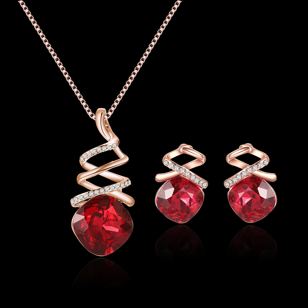 Fashion Red Stone Necklace Earrings Set