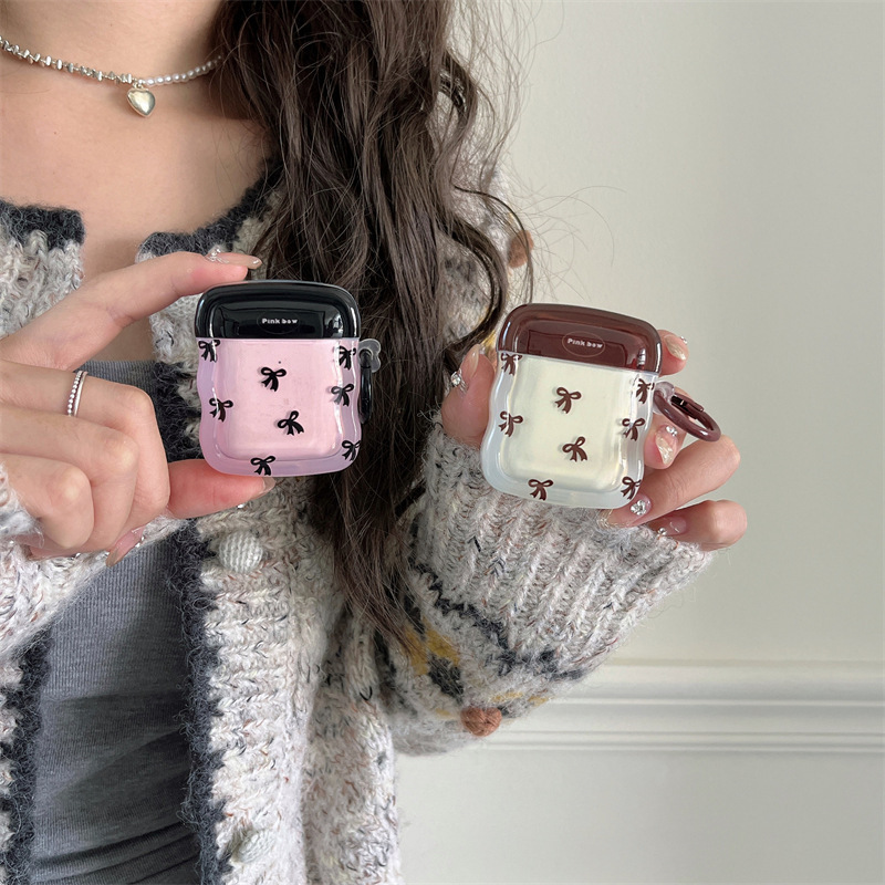 Wireless Contrast Color Bow Earbuds Case
