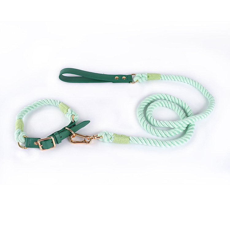 Woven Cotton Rope Leather Dog Collar Suit - Image 6