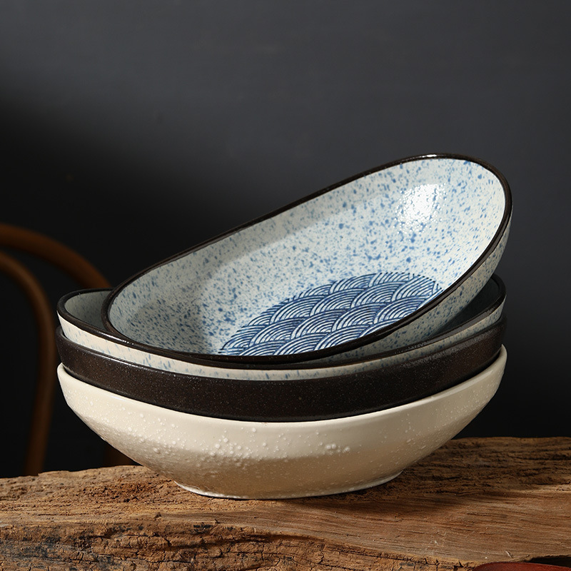 Japanese-Style Ceramic Oval Ingot Salad Dish Plate