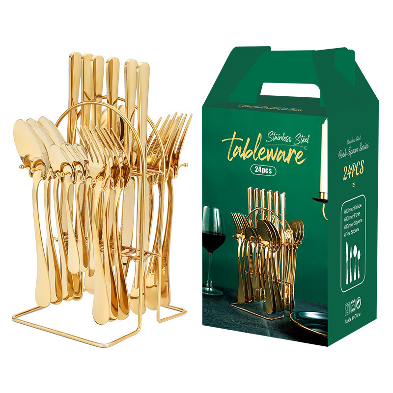 Luxury Gold Stainless Steel Cutlery Set with Rack - Image 10