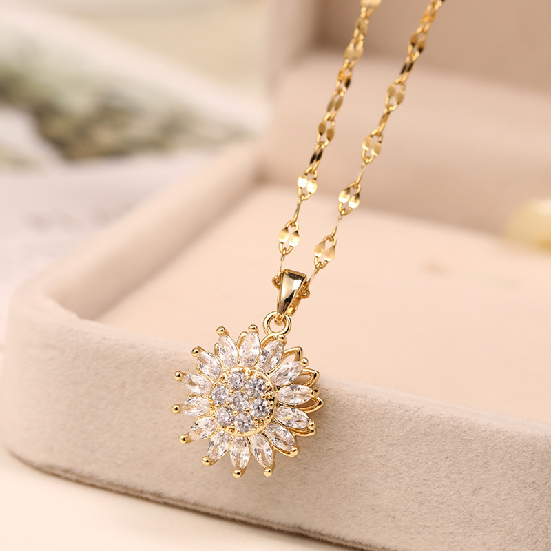 Double-Layer Rotatable Sunflower Necklace - Image 2