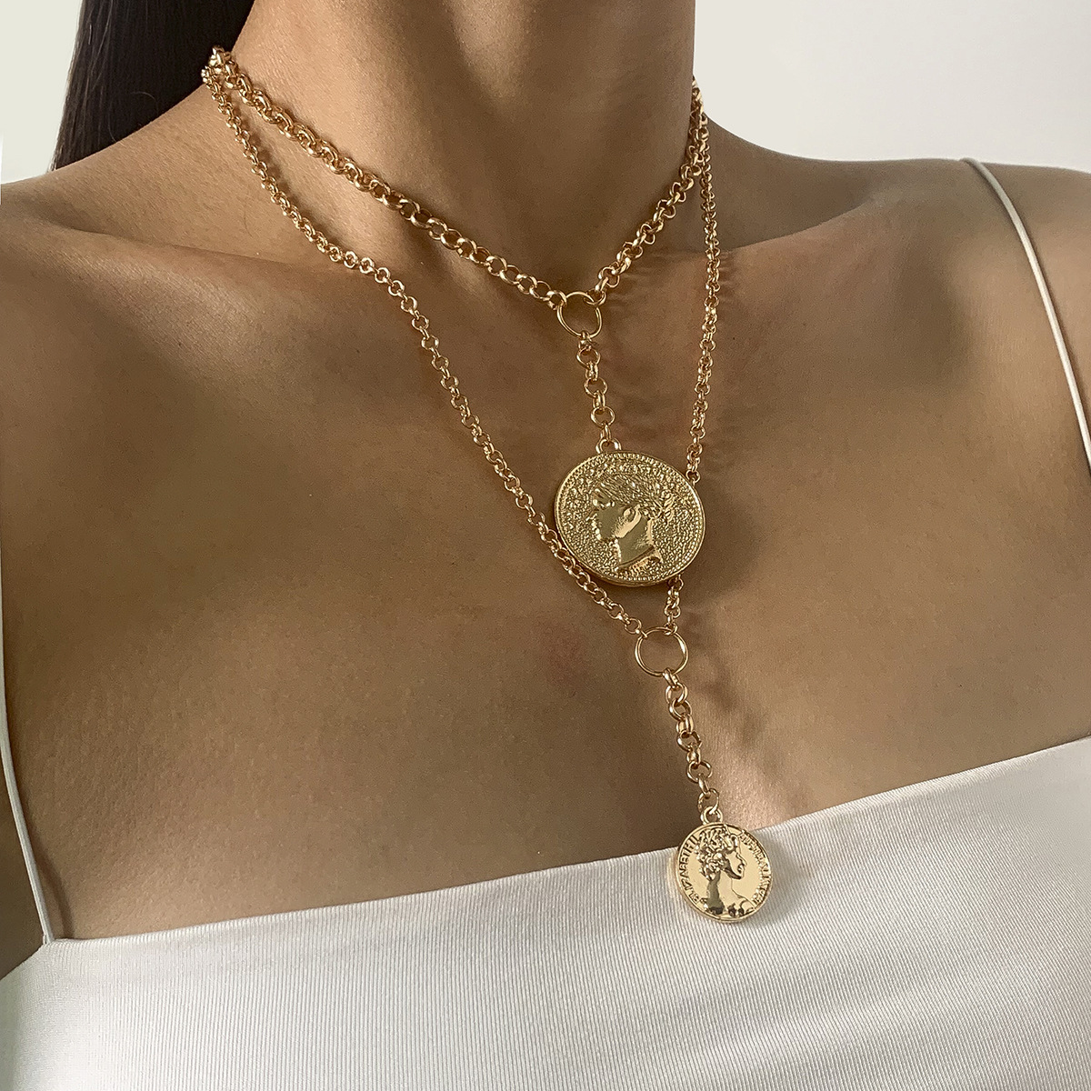 Portrait Embossed Tassel Necklace