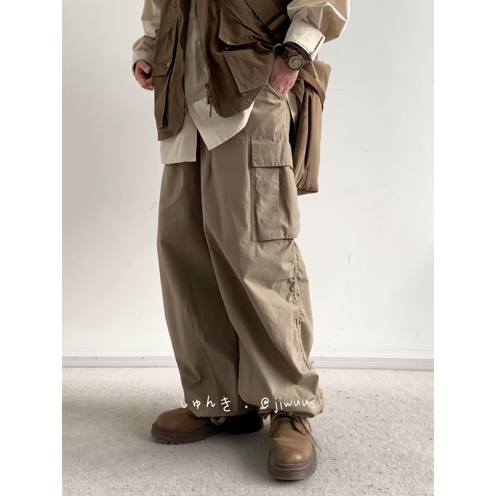 Wide-leg Japanese Retro Pocket Workwear Trousers - Image 5