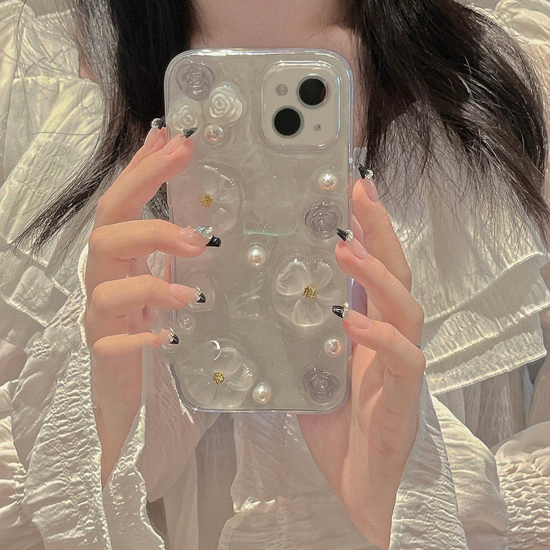 Silicone Epoxy Glitter Flower Phone Case